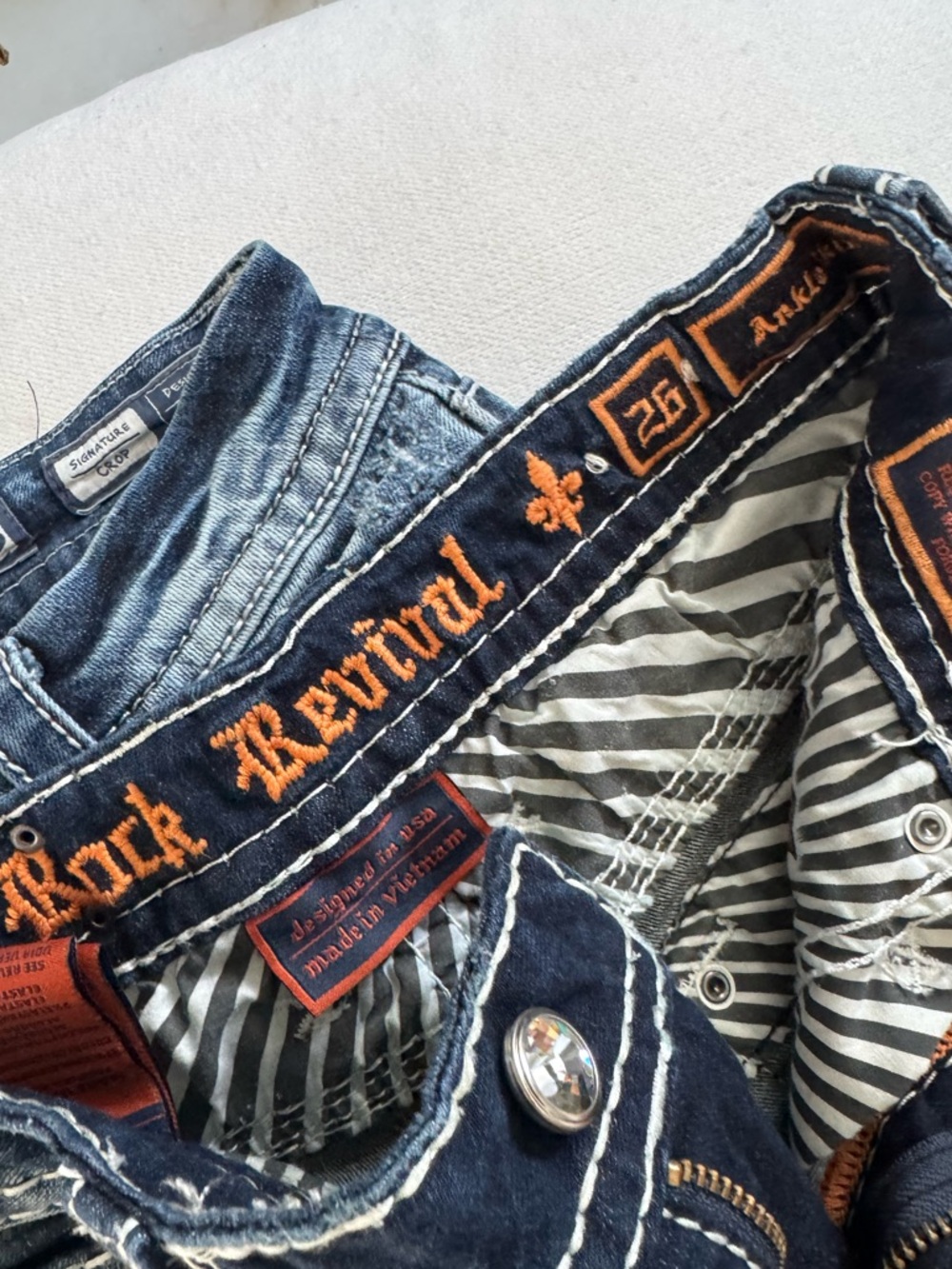Rock Revival Dark Blue Denim Jeans with Orange Embroidery - Picture 5 of 8